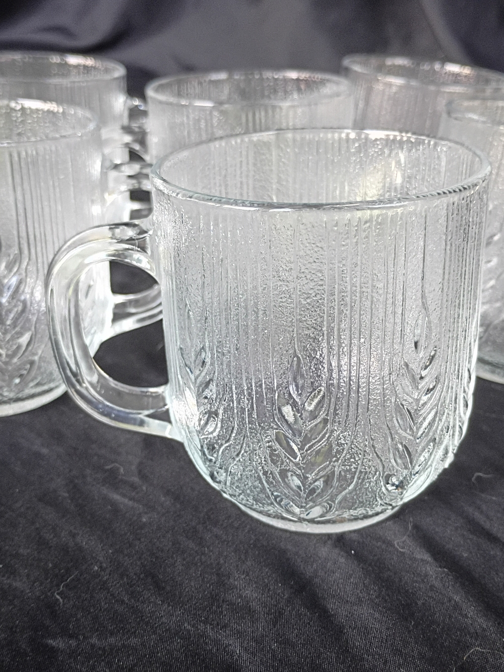 Vintage Set of Six (6) Arcoroc Country Wheat Frosted Glass Coffee Mugs